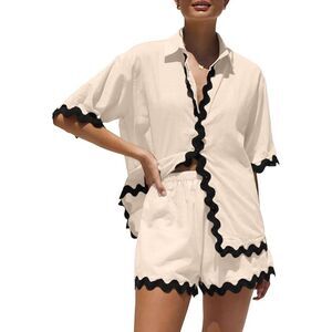 Ric Rac Trim Matching Outfit Set Shorts and Top